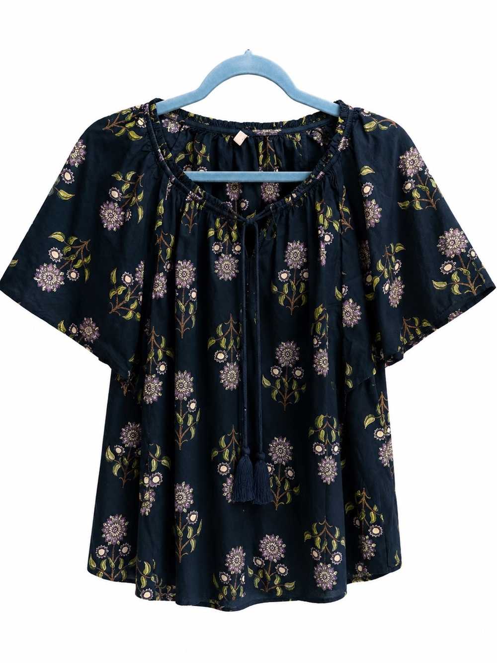Old Navy Dark Teal Floral Peasant Blouse